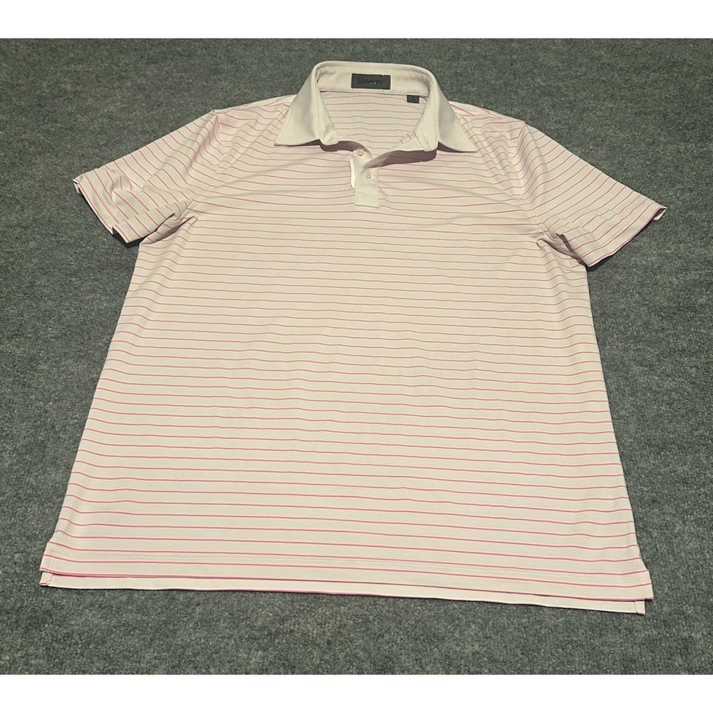 G Fore Men's Large Golf Polo Shirt Pink Striped Stretch Lightweight Performance